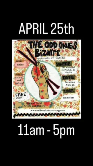 The Odd Ones Bizarre is back. Join us on April 25th 11am-5pm. Featuring over 35 incredible local artists and makers, in addition to our 40+ in-house artists! 
Discover handmade art, unique gifts, and creative treasures you won’t find anywhere else. Shop local, shop sustainable, and support the artists who make our community shine.

@claythedude @wildchildfibers @lawler_creative @earrings_bydee @convilledesign @meganhogeman @berrymountaincolorfarm @poordogfarm @red_bicycle_art @yatsko @vineandvirtuestudios @lwallace_ceramics @throwfirepottery @elevenforms @randomepiphany @alchemical_artsandwellness @drewswishforacure @shopcalico_ @nova.silver.studio @katemccoyart @rootedheartapothecary @woodlandwhimsystudio @anniecrowart @littlefoxcandleco @nightgarden_ink @joellivingoodphotography @nicole_osborne_art @leafonthewindclay @bloodrosegettysburg @austenpottery @theelampguy @fiddlydigits @bouncinggoatsoapco @woodenpeace76 @beeheim.art @stephyjann_art @krixmas._.lint