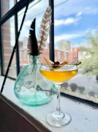The courtyard is open & it’s a perfect day to enjoy the sun and our featured cocktail this week! 
Midtown Minute - Bourbon, Grapefruit Liqueur, Luxardo Maraschino Liqueur, Bianco Vermouth, and Peach Bitters.