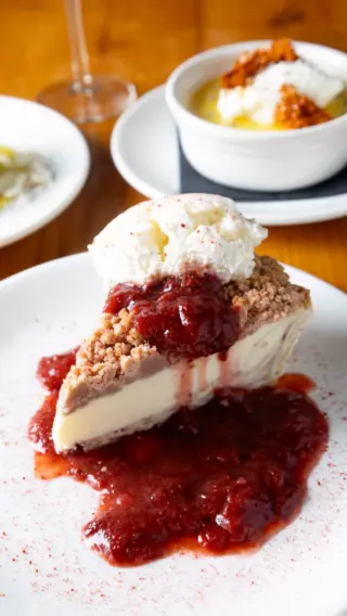 Have you tried one of our delicious desserts?

STRAWBERRY SHORTCAKE CHEESECAKE
strawberry compote, shortcake crumble, vanilla whipped cream, strawberry powder

LAVENDER CUSTARD
lavender infused vanilla bean custard, honeycomb brittle, whipped cream

LEMON MOUSSE
lemon basil curd, almond cookie, vanilla