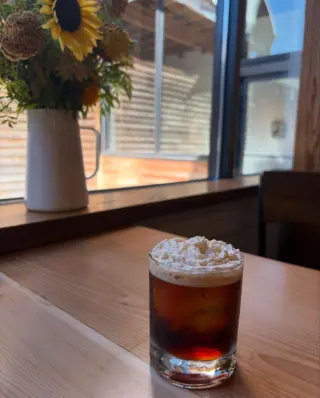 Barrel & Brew is our featured cocktail this week. Stop in and get yours! 
Coffee-Infused Bourbon, Dark Rum, Liquor 43, Cold Brew, Cinnamon syrup 
~Topped with salted maple cold foam and grated cinnamon